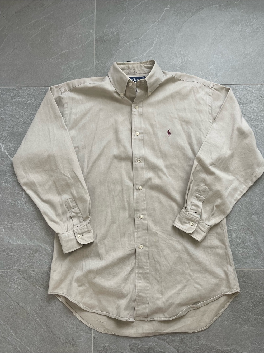 Ralph Lauren Men’s Cream Button-Down Oxford Shirt with Embroidered Pony